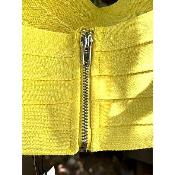 NWT Hervé Léger x Forever 21 Lemon Yellow Bandage Sleeveless V Crop Top Size L - Picture 7 of 8
